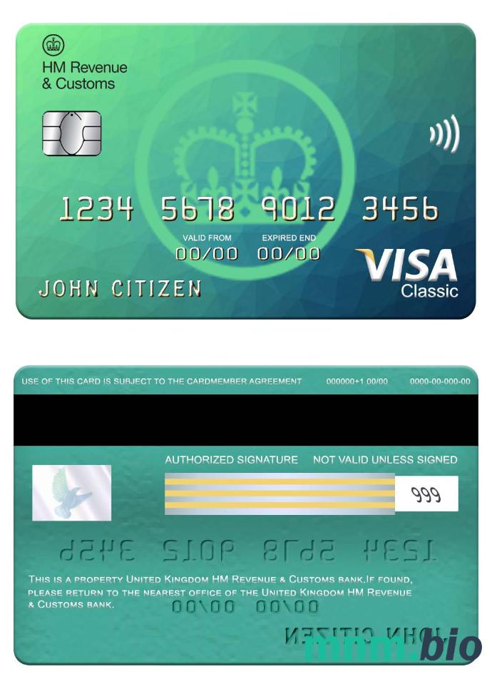 United Kingdom HM Revenue & Customs bank visa klasyczny karta przykład w formacie PSD